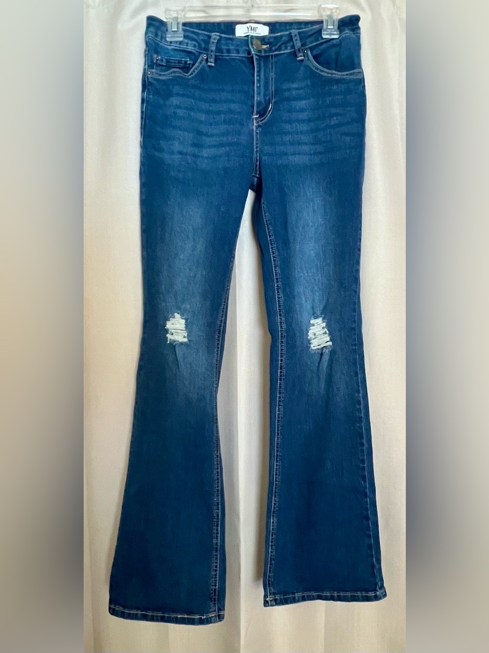 YMI Women’s Size 9/29 Distressed Flare Jeans Medium Wash Y2K Stretch Denim